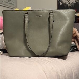 Nine West Green Structured Tote Bag with Metallic Hardware
